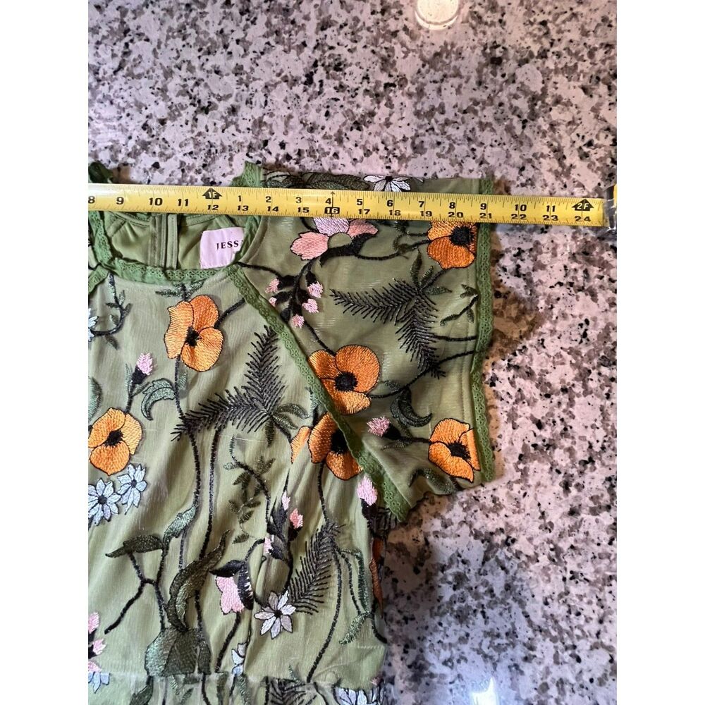 Womens JessaKae Floral Embroidered Mesh Midi Dress Green Orange Size L - Picture 9 of 15